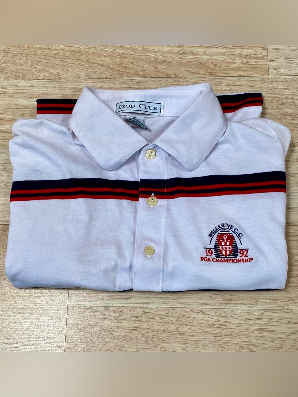 Vintage 1992 PGA Championship Polo Men’s L White Bellerive C.C. Izod Golf Shirt